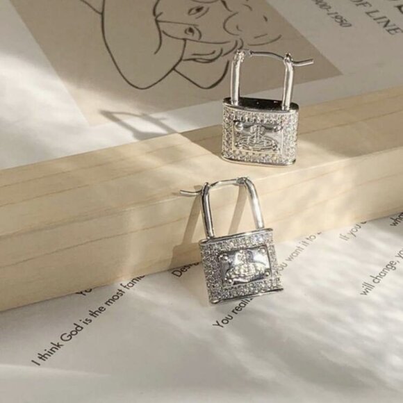 Vivienne Westwood Jewelry - Vivienne Westwood Vintage Silver Lock Earrings with Crystal Accents